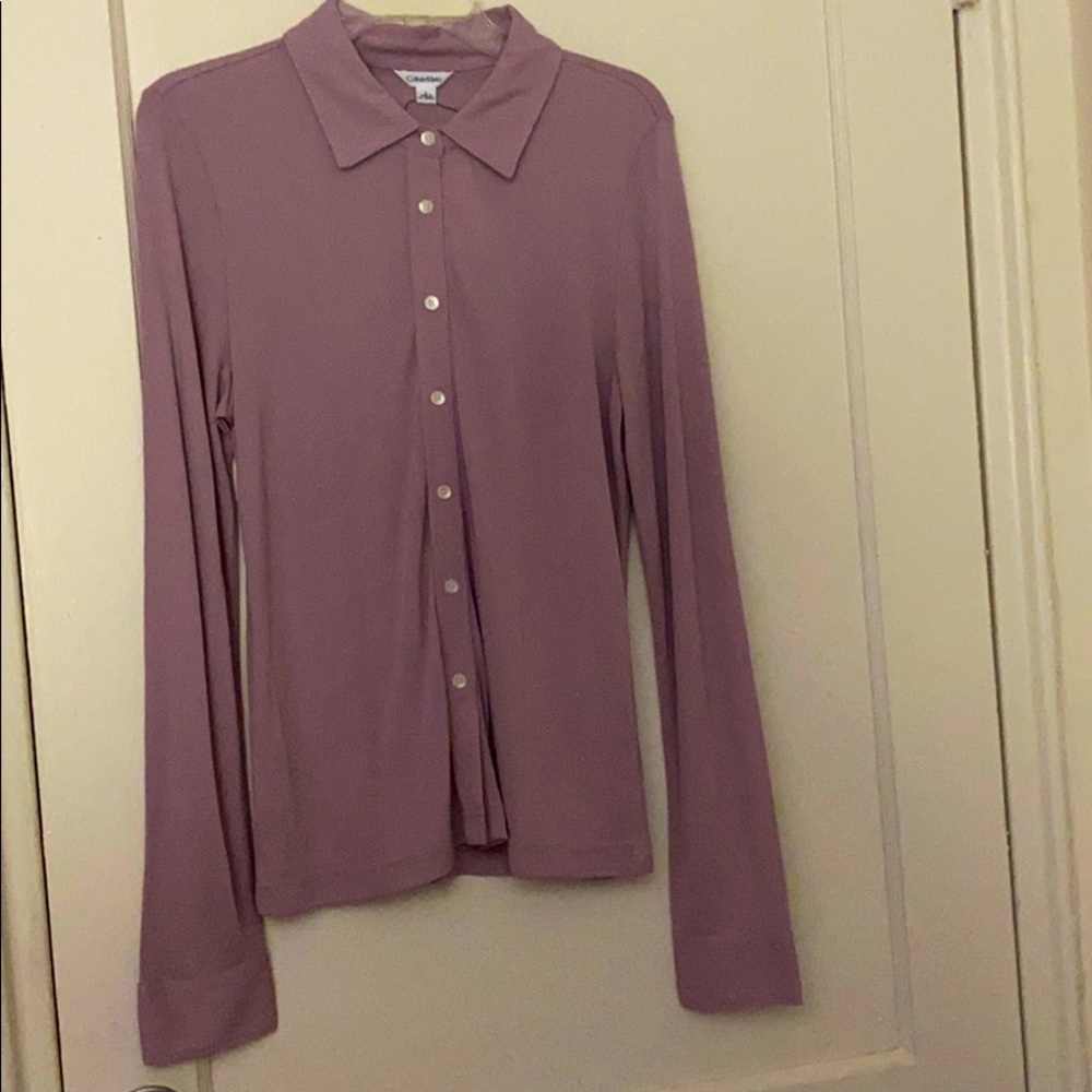 NWT Calvin Klein purple button down blouse size: L